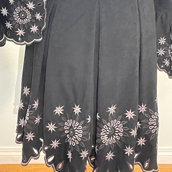 Black Coat Dress With Embroidered Trim - Picture 5 of 6